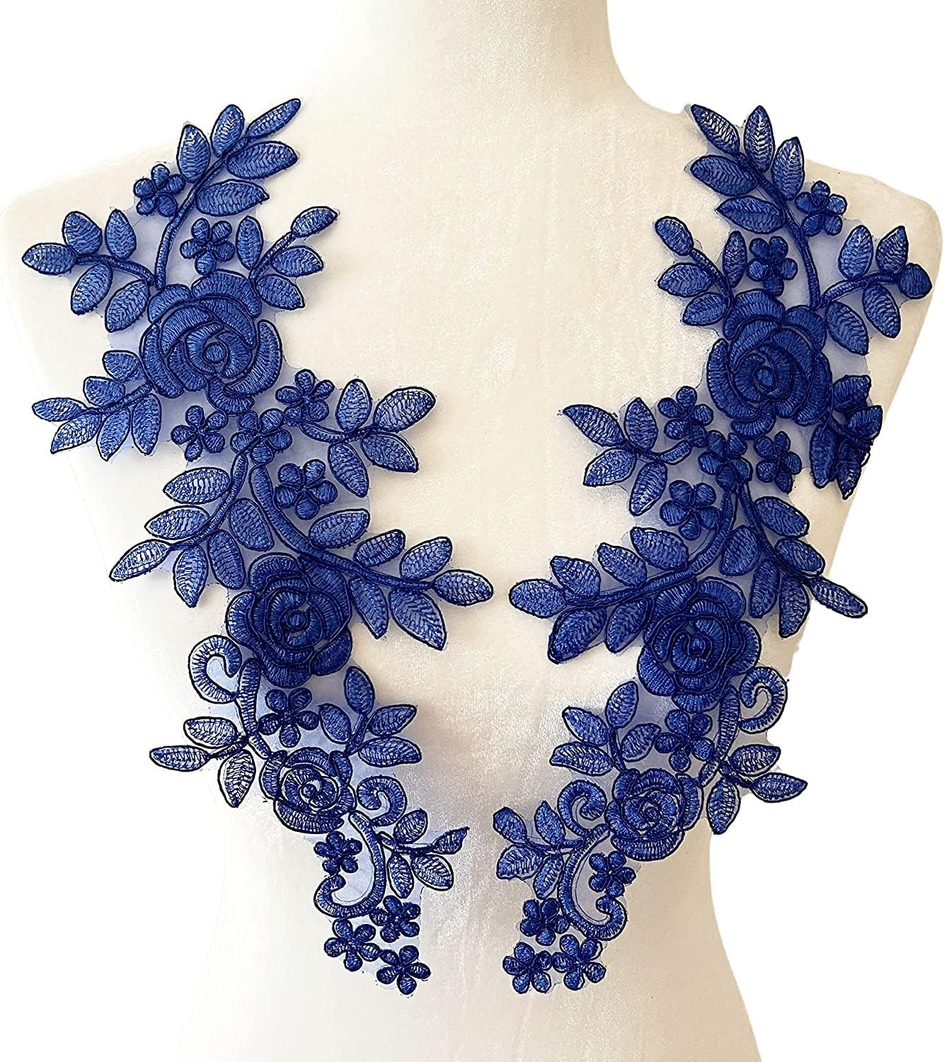 1 Pair Lace Flower Wedding Dress Patch Embroidered Sew On Applique Lace  Trim, 13.75 x 5.5 Inches, Royal Blue  PEPPERLONELY  Beads, Buttons,  Crafts, Ribbons, Jewelry Findings