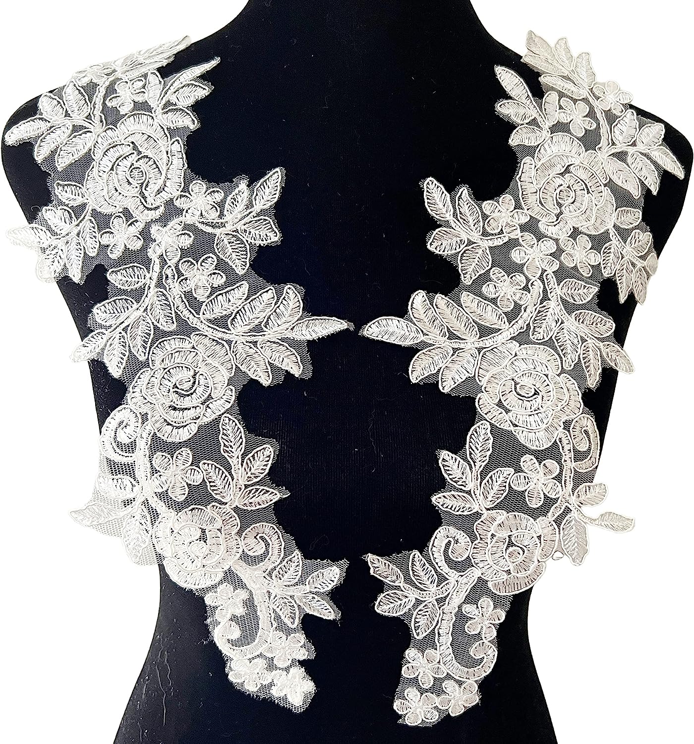 1 Pair Lace Flower Wedding Dress Patch Embroidered Sew On Applique Lace  Trim, 13.75 x 5.5 Inches, Ivory  PEPPERLONELY  Beads, Buttons, Crafts,  Ribbons, Jewelry Findings