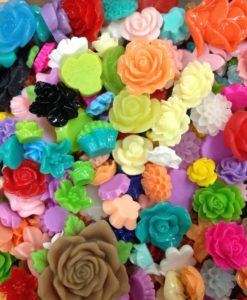 100x Colorful Pearl Rose Flower Resin Flatback Embellishment Cabochon Charm 